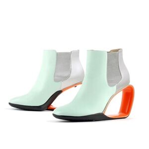 JADYROSE GENUINE LEATHER ELEVATOR WEDGE HEEL SILVER MINT ANKLE BOOTS